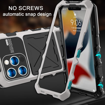 For iPhone 15 Pro Max R-JUST Metal + Silicone + Tempered Glass Life Waterproof Phone Case with Holder(Silver) - iPhone 15 Pro Max Cases by R-JUST | Online Shopping UK | buy2fix