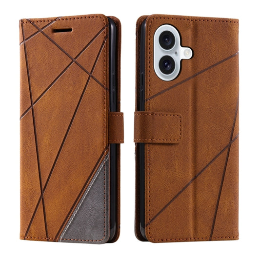 For iPhone 16 Plus Skin Feel Splicing Leather Phone Case(Brown) - iPhone 16 Plus Cases by buy2fix | Online Shopping UK | buy2fix