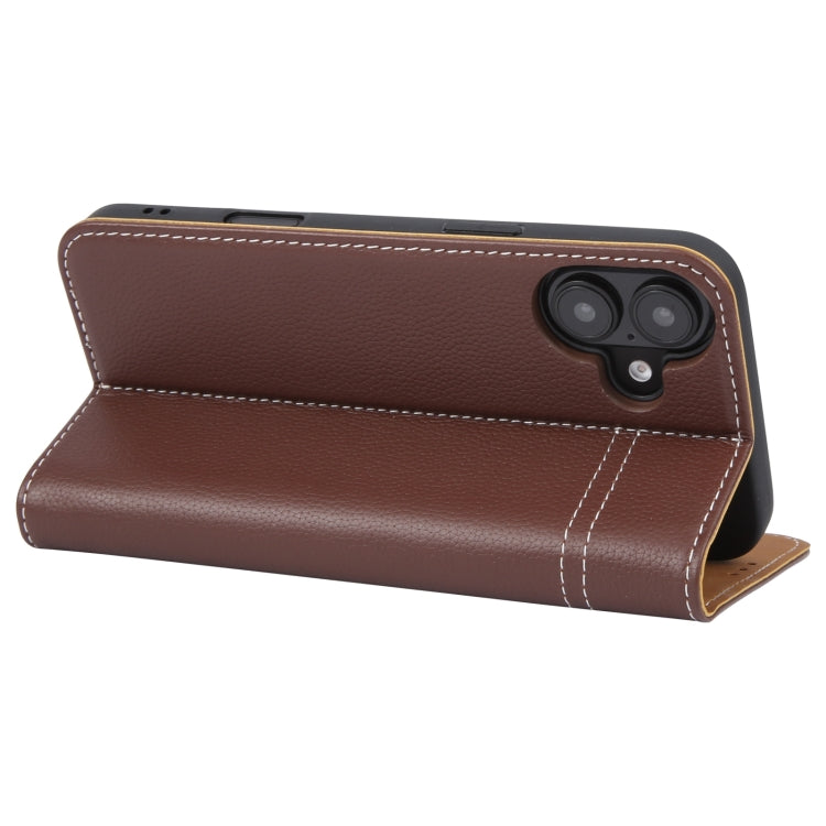 For iPhone 16 Plus GEBEI Top-grain Horizontal Flip Leather Phone Case(Brown) - iPhone 16 Plus Cases by GEBEI | Online Shopping UK | buy2fix