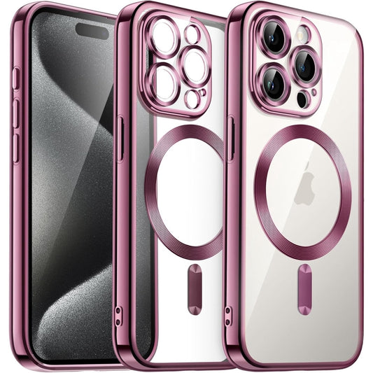 For iPhone 15 Pro Magsafe Magnetic Transparent Electroplated TPU Phone Case(Pink) - iPhone 15 Pro Cases by buy2fix | Online Shopping UK | buy2fix