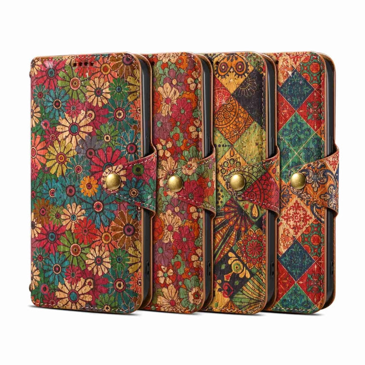 For iPhone 16 Denior Flower Language Series Cork Fabric Oil Edge Leather Phone Case(Autumn) - iPhone 16 Cases by Denior | Online Shopping UK | buy2fix