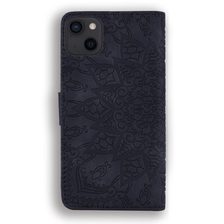 For iPhone 16 Pro Max Mandala Embossed Dual-Fold Calf Leather Phone Case(Black) - iPhone 16 Pro Max Cases by buy2fix | Online Shopping UK | buy2fix