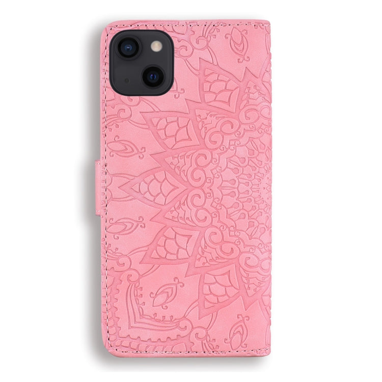 For iPhone 16 Pro Mandala Embossed Dual-Fold Calf Leather Phone Case(Pink) - iPhone 16 Pro Cases by buy2fix | Online Shopping UK | buy2fix