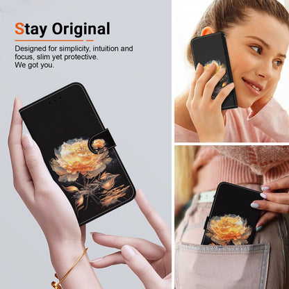 For Google Pixel 9 Pro Crystal Texture Colored Drawing Leather Phone Case(Gold Peony) - Google Cases by buy2fix | Online Shopping UK | buy2fix