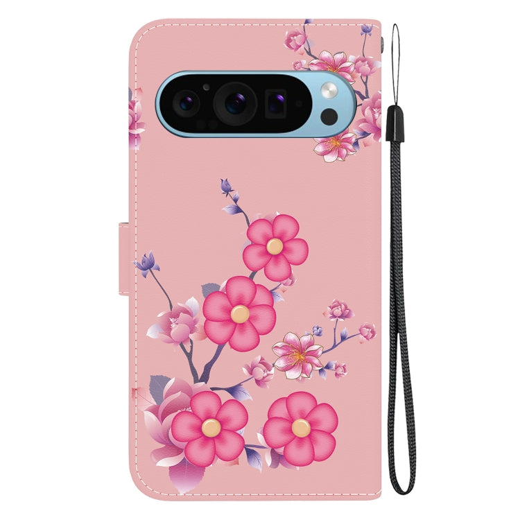 For Google Pixel 9 Crystal Texture Colored Drawing Leather Phone Case(Cherry Blossoms) - Google Cases by buy2fix | Online Shopping UK | buy2fix