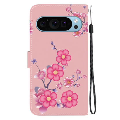 For Google Pixel 9 Crystal Texture Colored Drawing Leather Phone Case(Cherry Blossoms) - Google Cases by buy2fix | Online Shopping UK | buy2fix