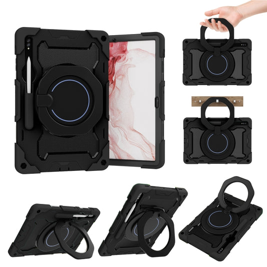 For Samsung Galaxy Tab S9+ Armor Portable Rotating Ring Holder Silicone Tablet Case(Black) - Galaxy Tab S9+ Cases by buy2fix | Online Shopping UK | buy2fix