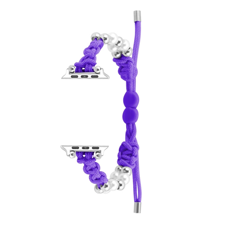 For Apple Watch Ultra 49mm Paracord Row Beads Drawstring Braided Watch Band(Purple) - Watch Bands by buy2fix | Online Shopping UK | buy2fix