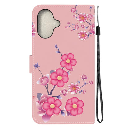 For iPhone 16 Crystal Texture Colored Drawing Leather Phone Case(Cherry Blossoms) - iPhone 16 Cases by buy2fix | Online Shopping UK | buy2fix