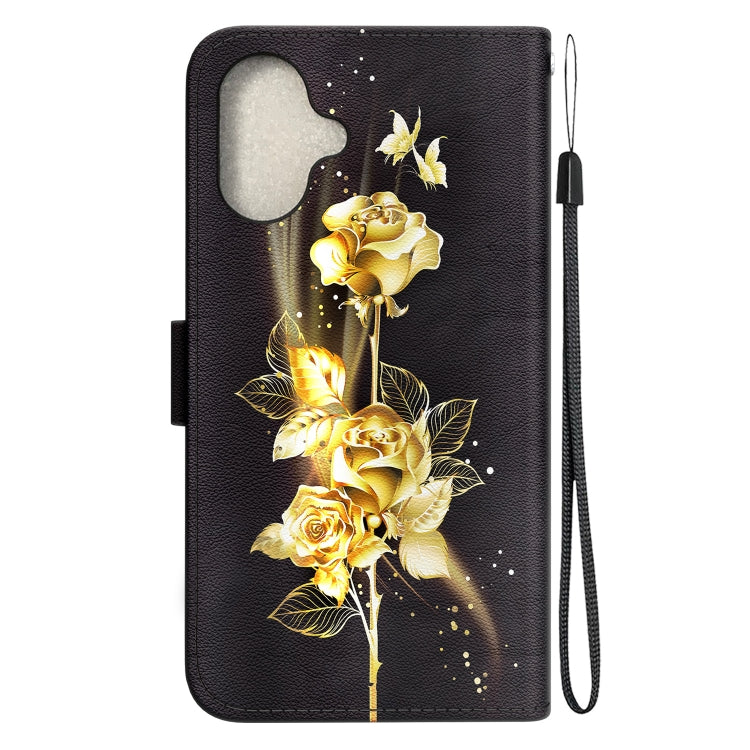 For iPhone 16 Plus Crystal Texture Colored Drawing Leather Phone Case(Gold Butterfly Rose) - iPhone 16 Plus Cases by buy2fix | Online Shopping UK | buy2fix