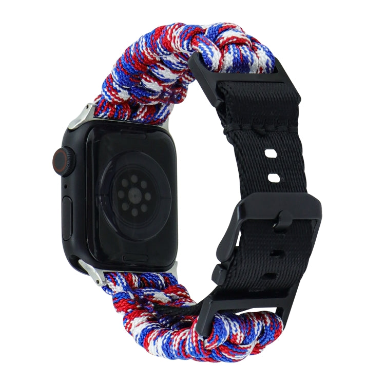 For Apple Watch Ultra 2 49mm Paracord Plain Braided Webbing Buckle Watch Band(Red White Blue) - Watch Bands by buy2fix | Online Shopping UK | buy2fix