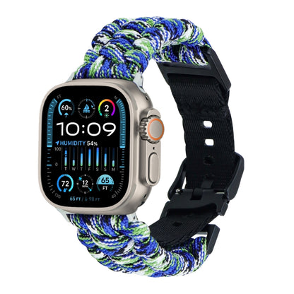 For Apple Watch Ultra 49mm Paracord Plain Braided Webbing Buckle Watch Band(Blue Green) - Watch Bands by buy2fix | Online Shopping UK | buy2fix