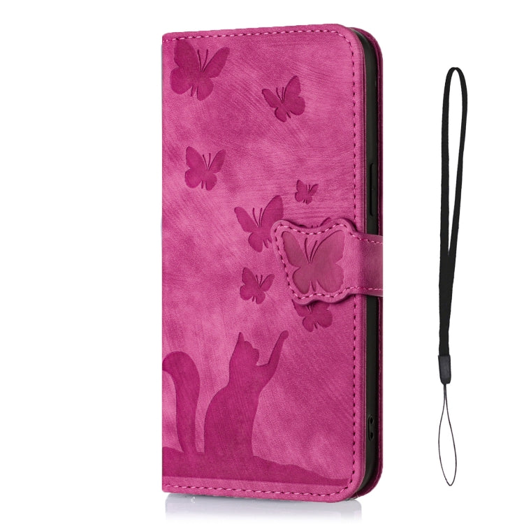 For Samsung Galaxy S22 Ultra 5G Butterfly Cat Embossing Flip Leather Phone Case(Pink) - Galaxy S22 Ultra 5G Cases by buy2fix | Online Shopping UK | buy2fix