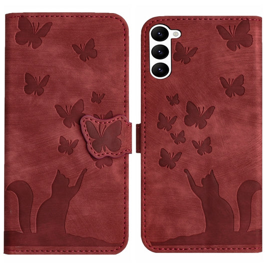 For Samsung Galaxy S23+ 5G Butterfly Cat Embossing Flip Leather Phone Case(Red) - Galaxy S23+ 5G Cases by buy2fix | Online Shopping UK | buy2fix