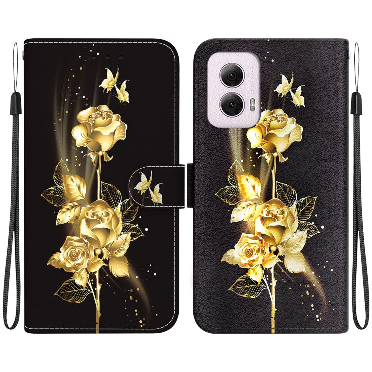 For Motorola Moto G Power 5G 2024 Crystal Texture Colored Drawing Leather Phone Case(Gold Butterfly Rose) - Motorola Cases by buy2fix | Online Shopping UK | buy2fix