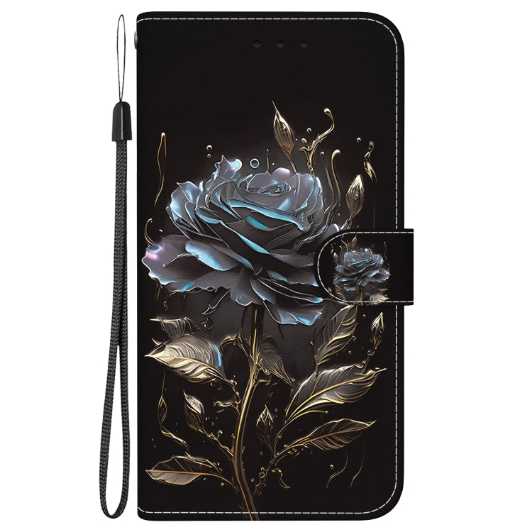 For Motorola Moto G Power 5G 2024 Crystal Texture Colored Drawing Leather Phone Case(Black Rose) - Motorola Cases by buy2fix | Online Shopping UK | buy2fix