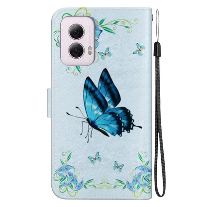 For Motorola Moto G Power 5G 2024 Crystal Texture Colored Drawing Leather Phone Case(Blue Pansies) - Motorola Cases by buy2fix | Online Shopping UK | buy2fix