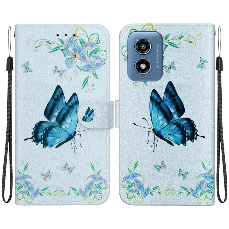 For Motorola Moto G Play 4G 2024 Crystal Texture Colored Drawing Leather Phone Case(Blue Pansies) - Motorola Cases by buy2fix | Online Shopping UK | buy2fix