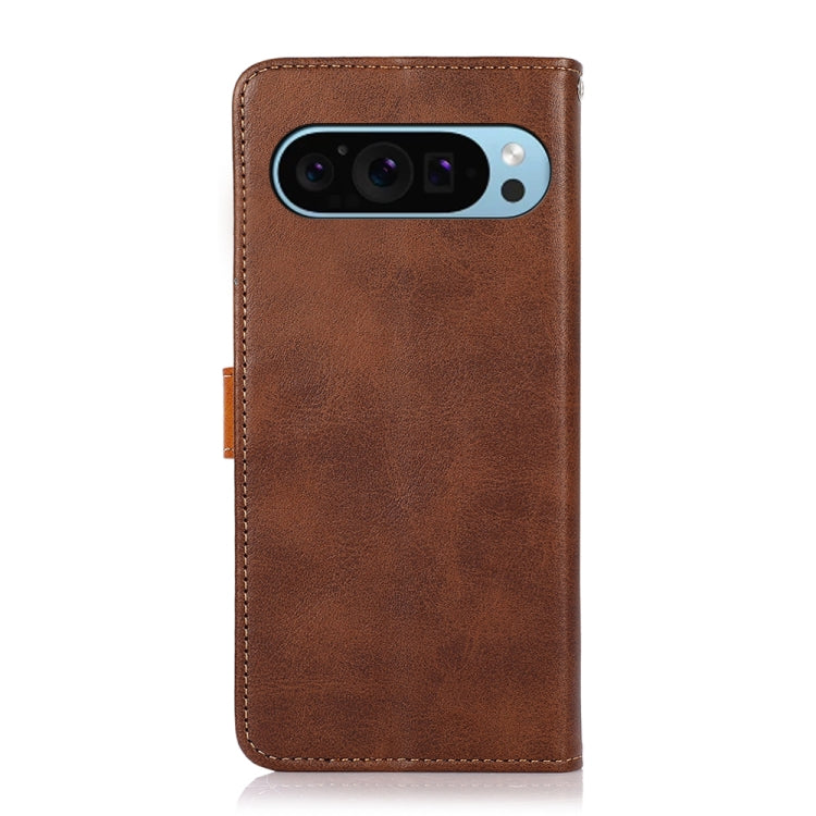 For Google Pixel 9 KHAZNEH Dual-color Cowhide Texture Flip Leather Phone Case(Brown) - Google Cases by buy2fix | Online Shopping UK | buy2fix