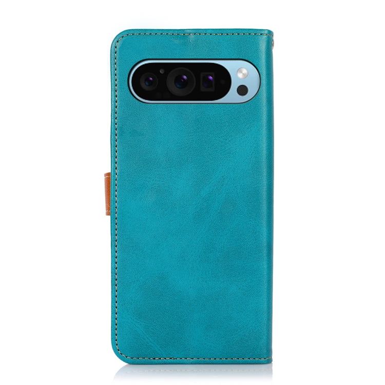 For Google Pixel 9 KHAZNEH Dual-color Cowhide Texture Flip Leather Phone Case(Blue) - Google Cases by buy2fix | Online Shopping UK | buy2fix