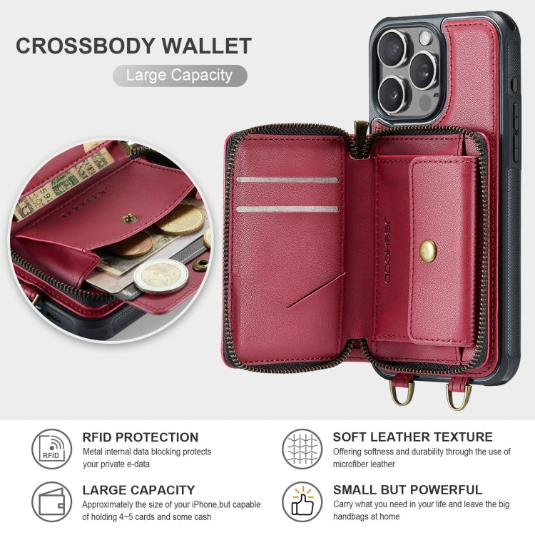 For iPhone 16 Pro JEEHOOD C22 Series Zipper Wallet Leather Phone Case with Dual Lanyard(Red) - iPhone 16 Pro Cases by JEEHOOD | Online Shopping UK | buy2fix