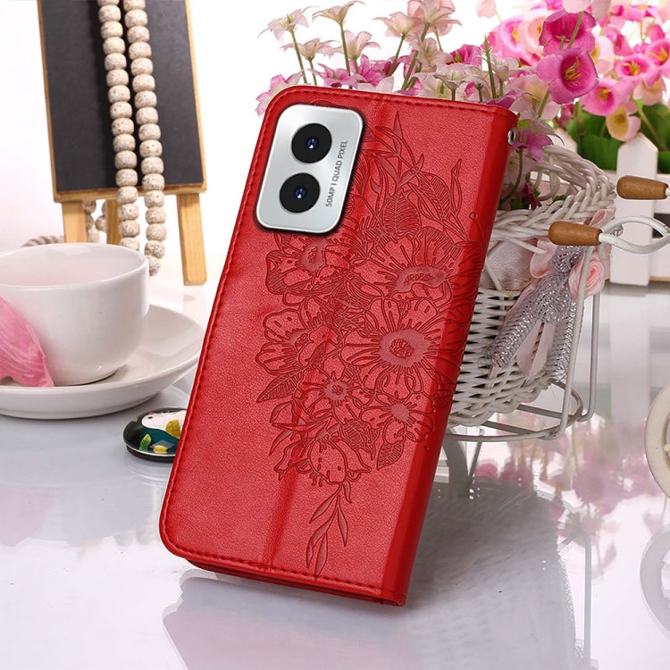 For Motorola Moto G Play 4G 2024 Embossed Butterfly Leather Phone Case(Red) - Motorola Cases by buy2fix | Online Shopping UK | buy2fix