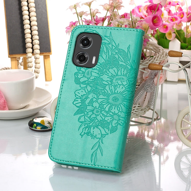 For Motorola Moto G Stylus 5G 2024 Embossed Butterfly Leather Phone Case(Green) - Motorola Cases by buy2fix | Online Shopping UK | buy2fix