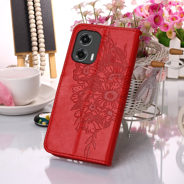 For Motorola Moto G Stylus 5G 2024 Embossed Butterfly Leather Phone Case(Red) - Motorola Cases by buy2fix | Online Shopping UK | buy2fix