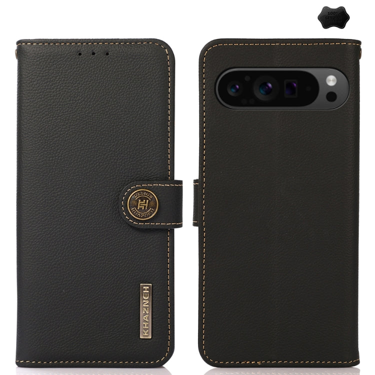 For Google Pixel 9 Pro KHAZNEH Custer Genuine Leather RFID Phone Case(Black) - Google Cases by buy2fix | Online Shopping UK | buy2fix