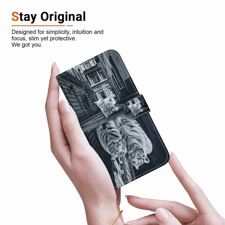 For Samsung Galaxy S23 5G Crystal Texture Colored Drawing Leather Phone Case(Cat Tiger Reflection) - Galaxy S23 5G Cases by buy2fix | Online Shopping UK | buy2fix