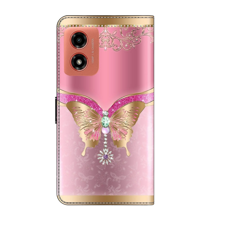 For Motorola Moto G Play 2024 Crystal 3D Shockproof Protective Leather Phone Case(Pink Bottom Butterfly) - Motorola Cases by buy2fix | Online Shopping UK | buy2fix