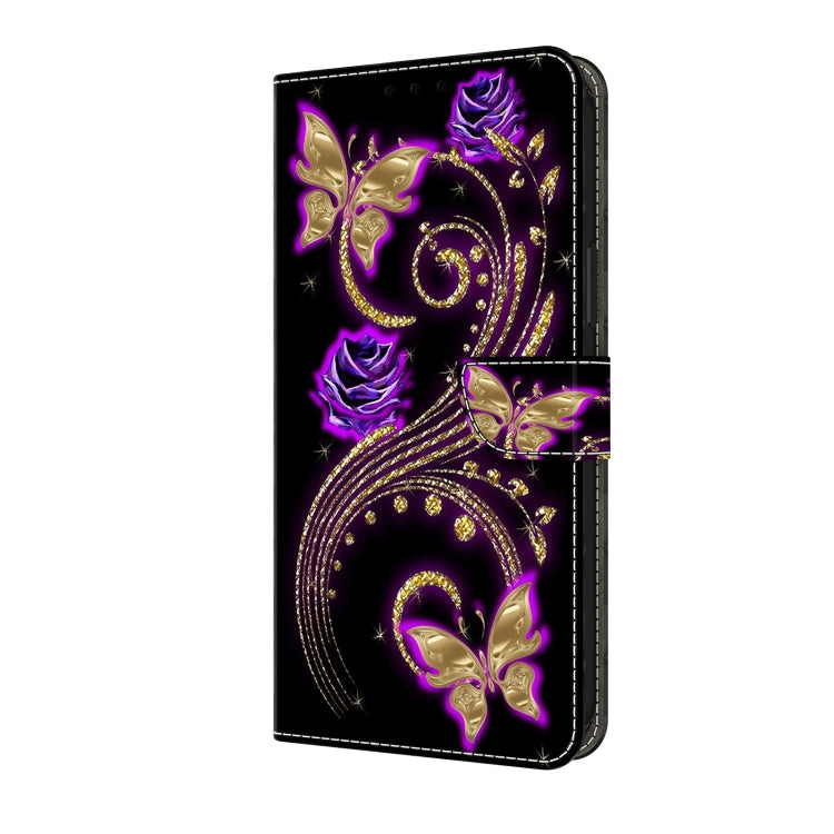 For Motorola Moto G Play 2024 Crystal 3D Shockproof Protective Leather Phone Case(Purple Flower Butterfly) - Motorola Cases by buy2fix | Online Shopping UK | buy2fix