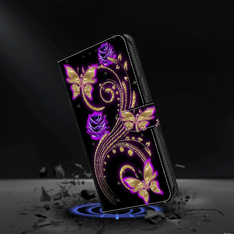 For Motorola Moto G Play 2024 Crystal 3D Shockproof Protective Leather Phone Case(Purple Flower Butterfly) - Motorola Cases by buy2fix | Online Shopping UK | buy2fix