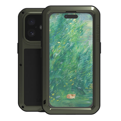 For iPhone 16 LOVE MEI Metal Shockproof Life Waterproof Dustproof Phone Case(Army Green) - iPhone 16 Cases by LOVE MEI | Online Shopping UK | buy2fix