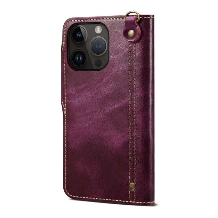 For iPhone 15 Pro Max Denior Oil Wax Cowhide Magnetic Button Genuine Leather Case(Purple) - iPhone 15 Pro Max Cases by Denior | Online Shopping UK | buy2fix