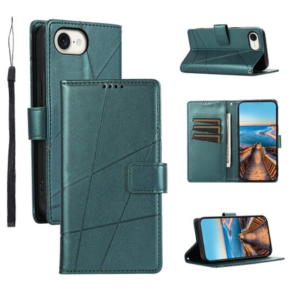 For iPhone SE 2024 PU Genuine Leather Texture Embossed Line Phone Case(Green) - More iPhone Cases by buy2fix | Online Shopping UK | buy2fix