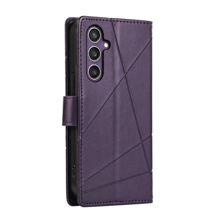 For Samsung Galaxy S24 5G PU Genuine Leather Texture Embossed Line Phone Case(Purple) - Galaxy S24 5G Cases by buy2fix | Online Shopping UK | buy2fix