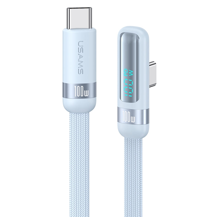 USAMS US-SJ653 PD 100W USB-C/Type-C to USB-C/Type-C Aluminum Alloy Digital Display Fast Charging Elbow Data Cable, Length: 1.2m(Blue) - USB-C & Type-C Cable by USAMS | Online Shopping UK | buy2fix