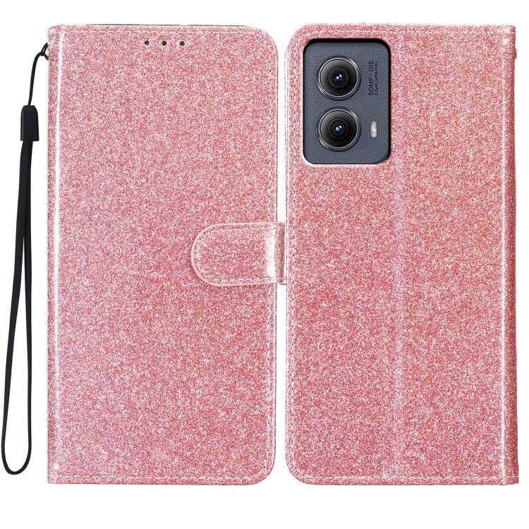 For Motorola Edge 2024 Glitter Powder Flip Leather Phone Case(Rose Gold) - Motorola Cases by buy2fix | Online Shopping UK | buy2fix