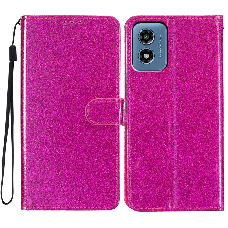 For Motorola Moto G Play 2024 Glitter Powder Flip Leather Phone Case(Rose Red) - Motorola Cases by buy2fix | Online Shopping UK | buy2fix