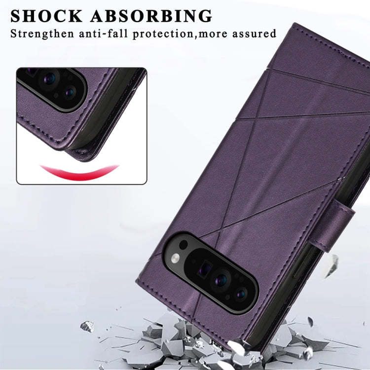 For Google Pixel 9 Pro PU Genuine Leather Texture Embossed Line Phone Case(Purple) - Google Cases by buy2fix | Online Shopping UK | buy2fix