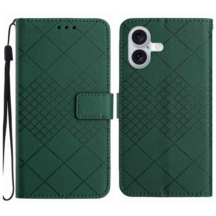 For iPhone 16 Plus Rhombic Grid Texture Leather Phone Case(Green) - iPhone 16 Plus Cases by buy2fix | Online Shopping UK | buy2fix