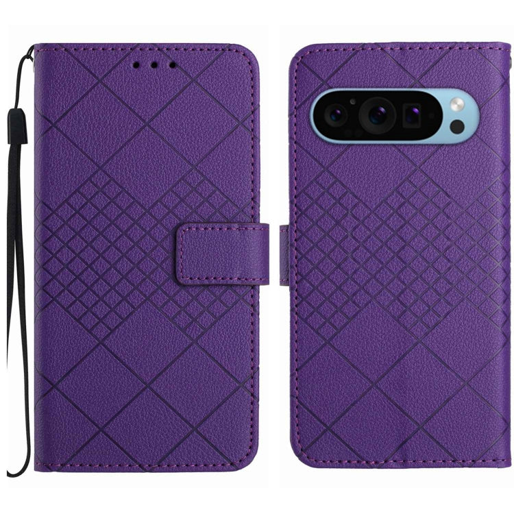 For Google Pixel 9 Pro Rhombic Grid Texture Leather Phone Case(Purple) - Google Cases by buy2fix | Online Shopping UK | buy2fix