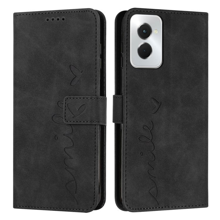 For Motorola Moto G Power 5G 2024 Skin Feel Heart Embossed Leather Phone Case with Long Lanyard(Black) - Motorola Cases by buy2fix | Online Shopping UK | buy2fix