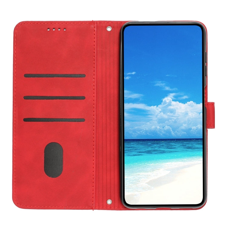 For Motorola Moto G Power 5G 2024 Skin Feel Heart Embossed Leather Phone Case with Long Lanyard(Red) - Motorola Cases by buy2fix | Online Shopping UK | buy2fix