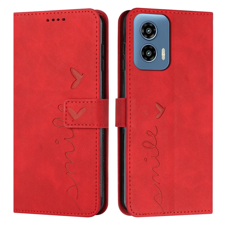 For Motorola Moto G Play 5G 2024 / G 5G 2024 Skin Feel Heart Embossed Leather Phone Case with Long Lanyard(Red) - Motorola Cases by buy2fix | Online Shopping UK | buy2fix