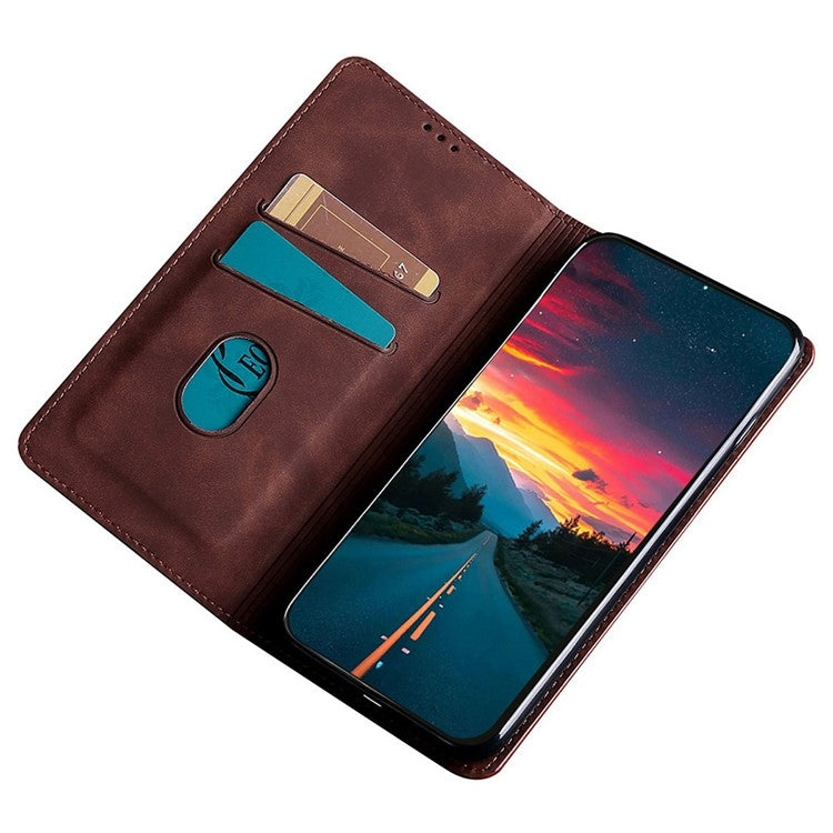 For Motorola Edge 5G 2024 Skin Feel Magnetic Leather Phone Case(Dark Brown) - Motorola Cases by buy2fix | Online Shopping UK | buy2fix