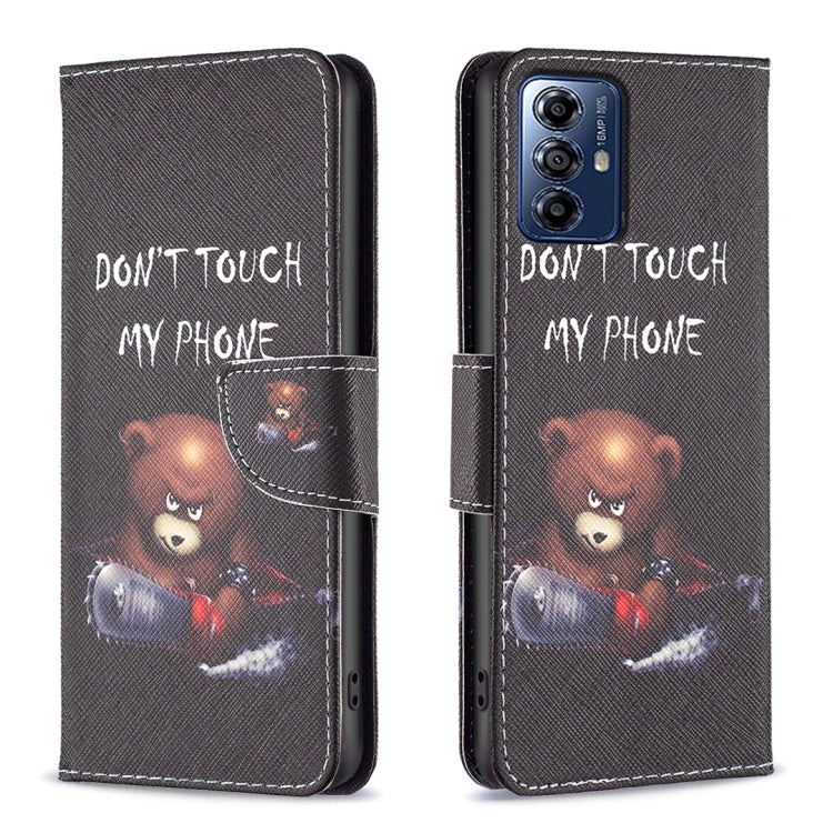 For Motorola Moto G Play 2024 Colored Drawing Pattern Leather Phone Case(Bear) - Motorola Cases by buy2fix | Online Shopping UK | buy2fix