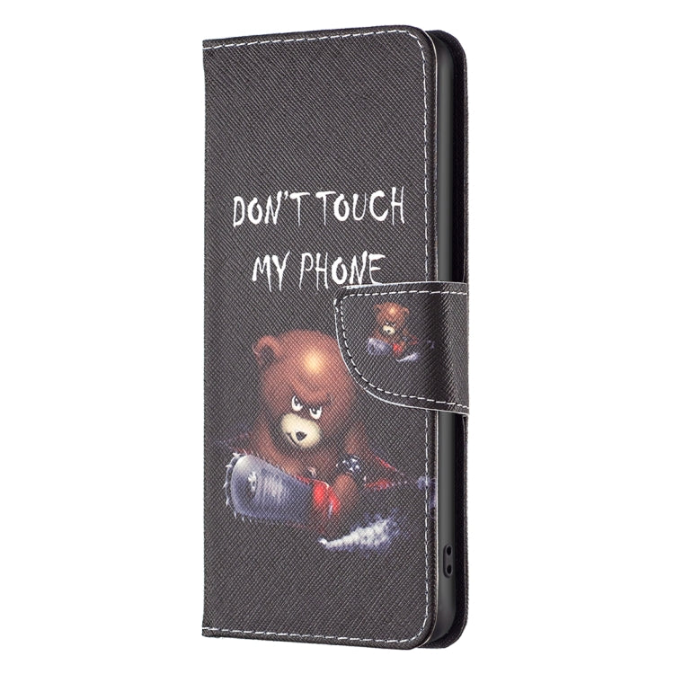 For Motorola Moto G Play 2024 Colored Drawing Pattern Leather Phone Case(Bear) - Motorola Cases by buy2fix | Online Shopping UK | buy2fix