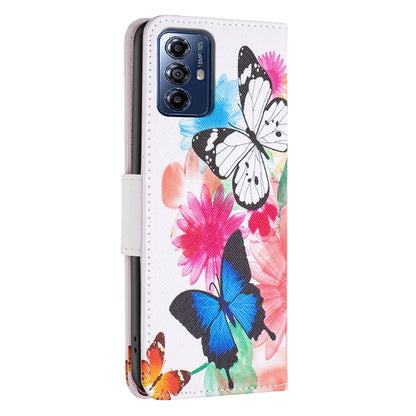 For Motorola Moto G Play 2024 Colored Drawing Pattern Leather Phone Case(Butterflies) - Motorola Cases by buy2fix | Online Shopping UK | buy2fix